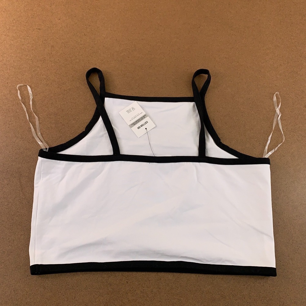 Cotton On Womens Large White Black Trim Billi High Neck Cropped Tank Top NWT - Picture 3 of 7